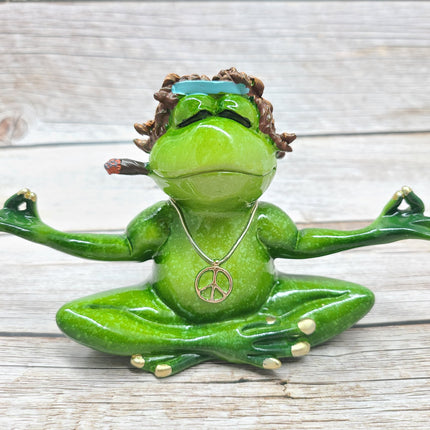 Funny Frog Figurine, Funny Office Decor, Frog Figure, Frog Statue, Hippie Frog - Pink Horse Florida