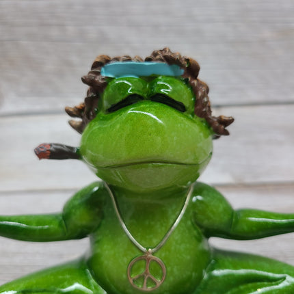 Funny Frog Figurine, Funny Office Decor, Frog Figure, Frog Statue, Hippie Frog - Pink Horse Florida