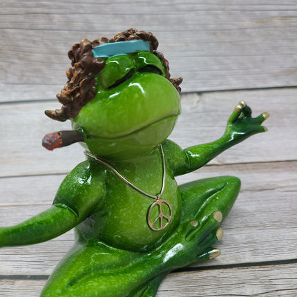 Funny Frog Figurine, Funny Office Decor, Frog Figure, Frog Statue, Hippie Frog - Pink Horse Florida