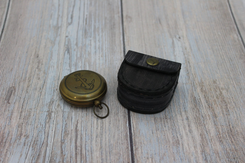 Antique Compass, Vintage Compass, Pocket Compass, Brass Compass, Working Compass, Compass with Anchor, Nautical Compass, Antique Collection - Pink Horse Florida