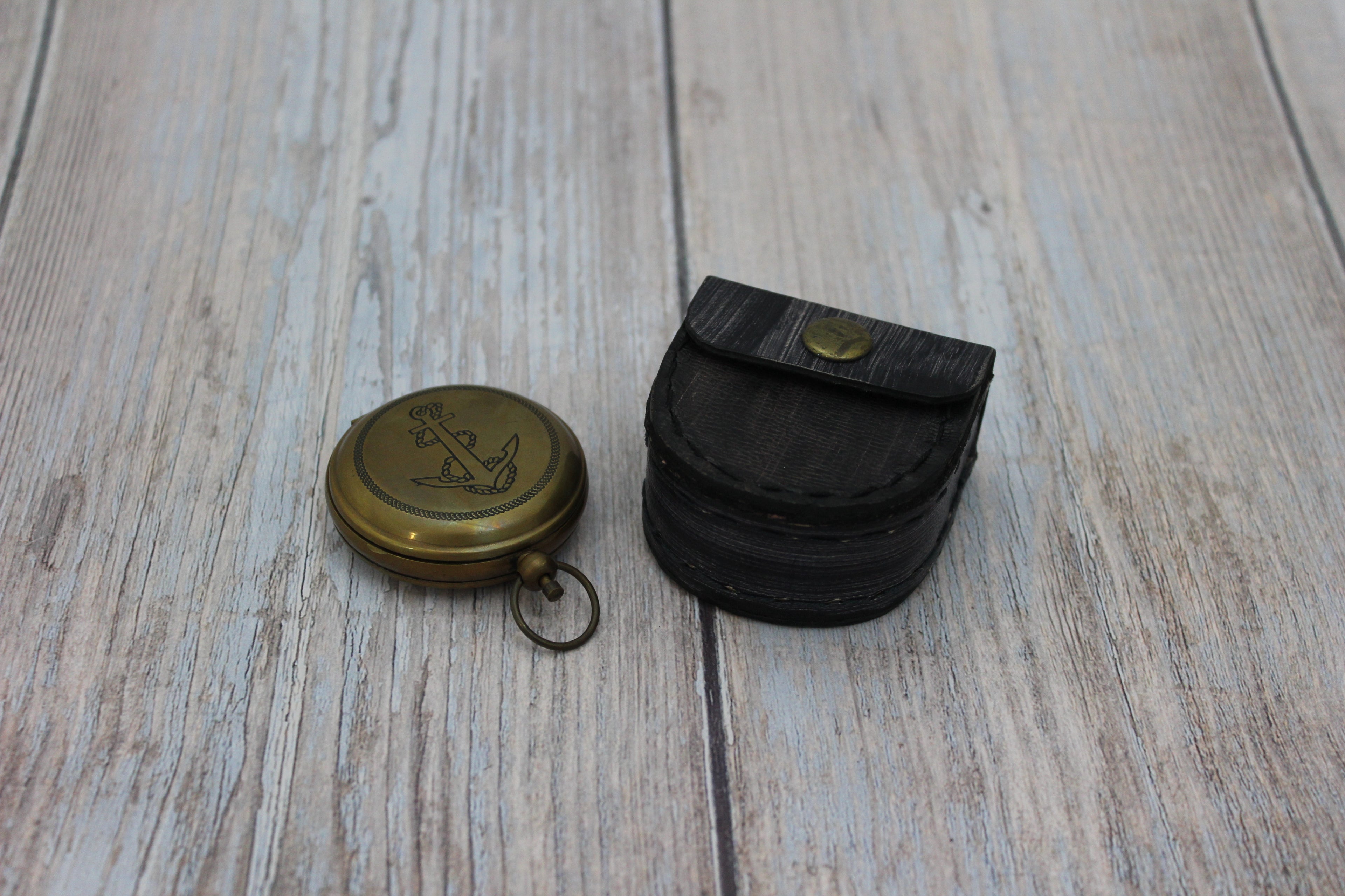 Antique Compass, Vintage Compass, Pocket Compass, Brass Compass, Working Compass, Compass with Anchor, Nautical Compass, Antique Collection - Pink Horse Florida