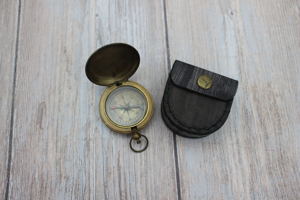 Antique Compass, Vintage Compass, Pocket Compass, Brass Compass, Working Compass, Compass with Anchor, Nautical Compass, Antique Collection - Pink Horse Florida