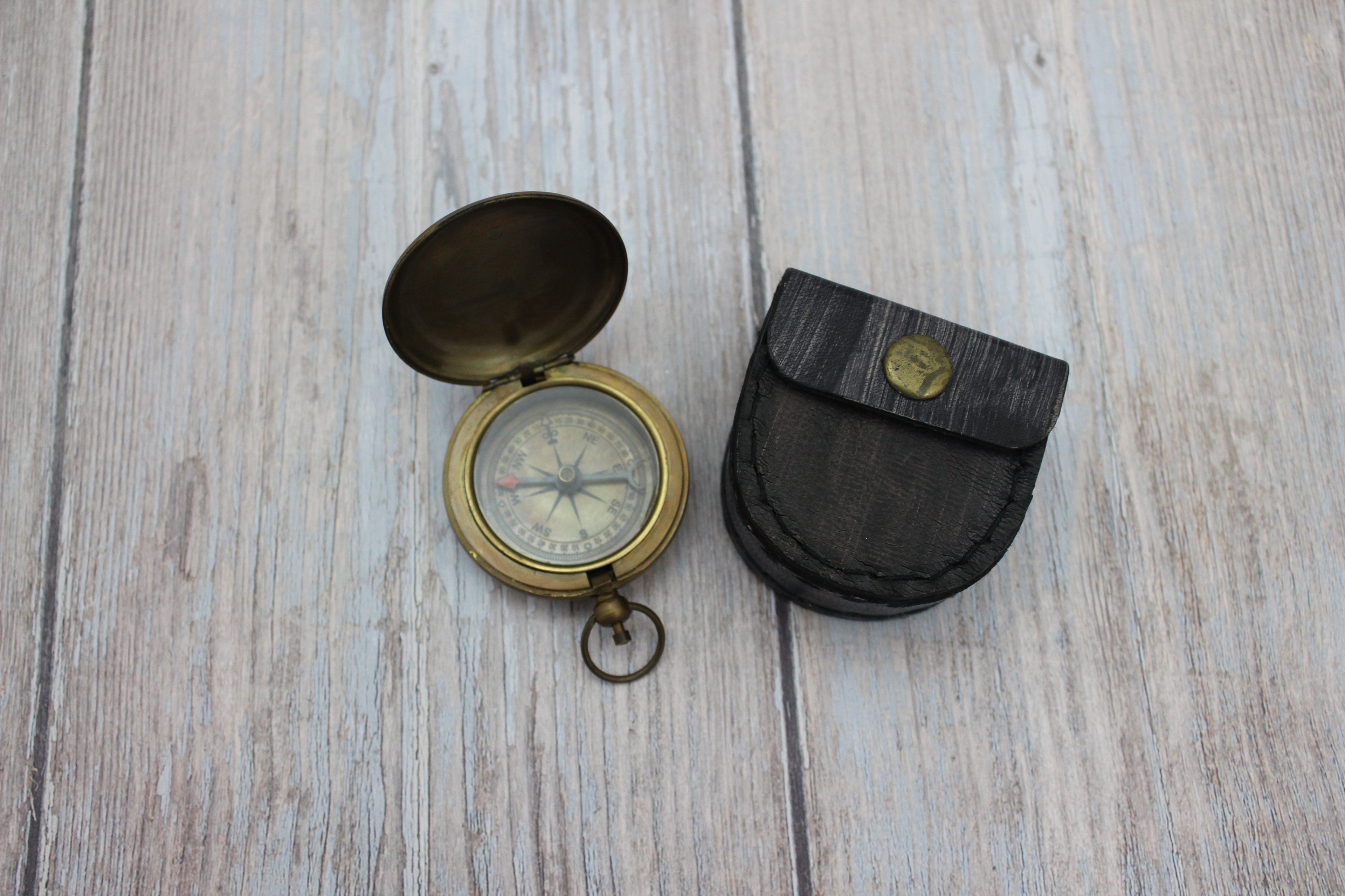 Antique Compass, Vintage Compass, Pocket Compass, Brass Compass, Working Compass, Compass with Anchor, Nautical Compass, Antique Collection - Pink Horse Florida