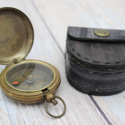 Antique Compass, Vintage Compass, Pocket Compass, Brass Compass, Working Compass, Compass with Anchor, Nautical Compass, Antique Collection - Pink Horse Florida