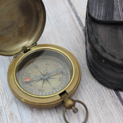 Antique Compass, Vintage Compass, Pocket Compass, Brass Compass, Working Compass, Compass with Anchor, Nautical Compass, Antique Collection - Pink Horse Florida