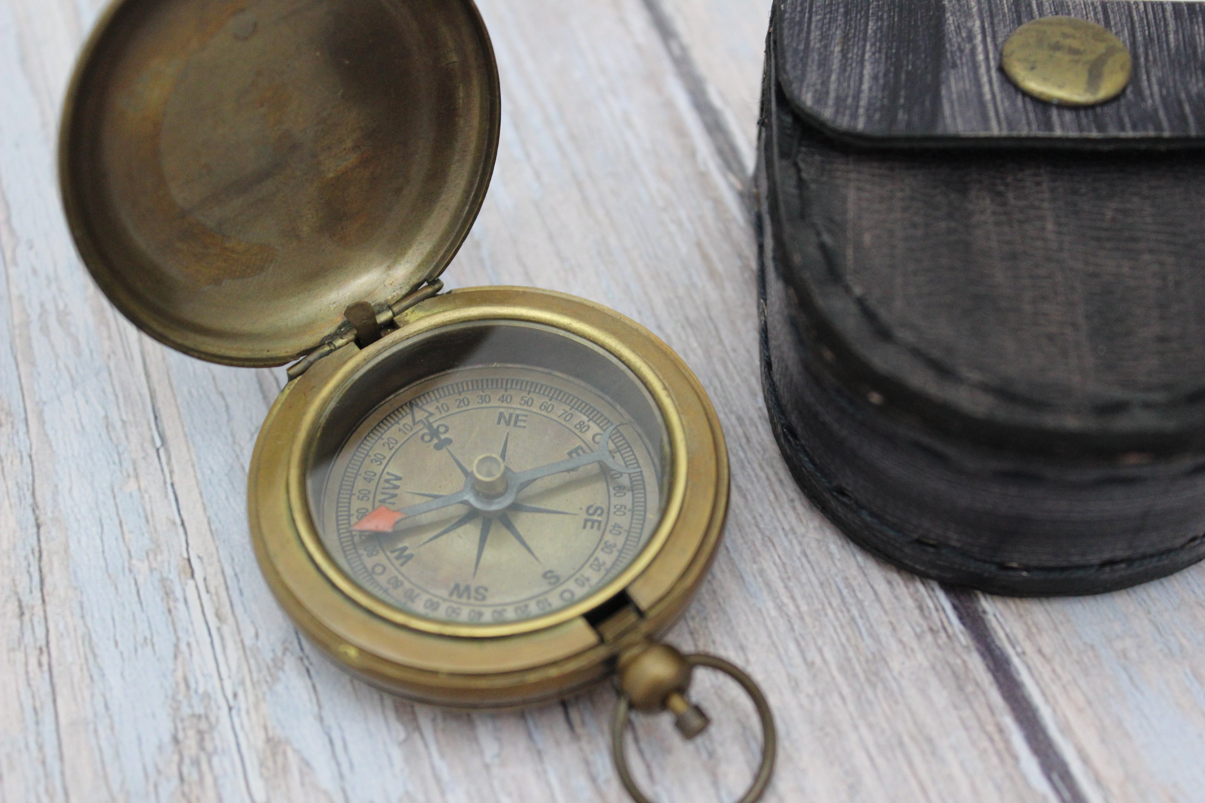 Antique Compass, Vintage Compass, Pocket Compass, Brass Compass, Working Compass, Compass with Anchor, Nautical Compass, Antique Collection - Pink Horse Florida