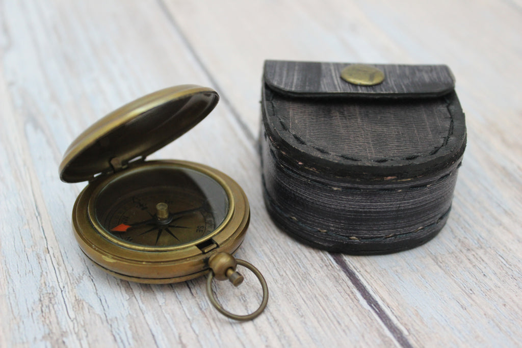 Antique Compass, Vintage Compass, Pocket Compass, Brass Compass, Working Compass, Compass with Anchor, Nautical Compass, Antique Collection - Pink Horse Florida