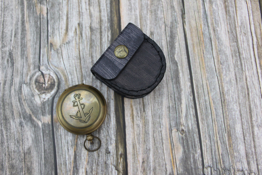 Antique Compass, Vintage Compass, Pocket Compass, Brass Compass, Working Compass, Compass with Anchor, Nautical Compass, Antique Collection - Pink Horse Florida