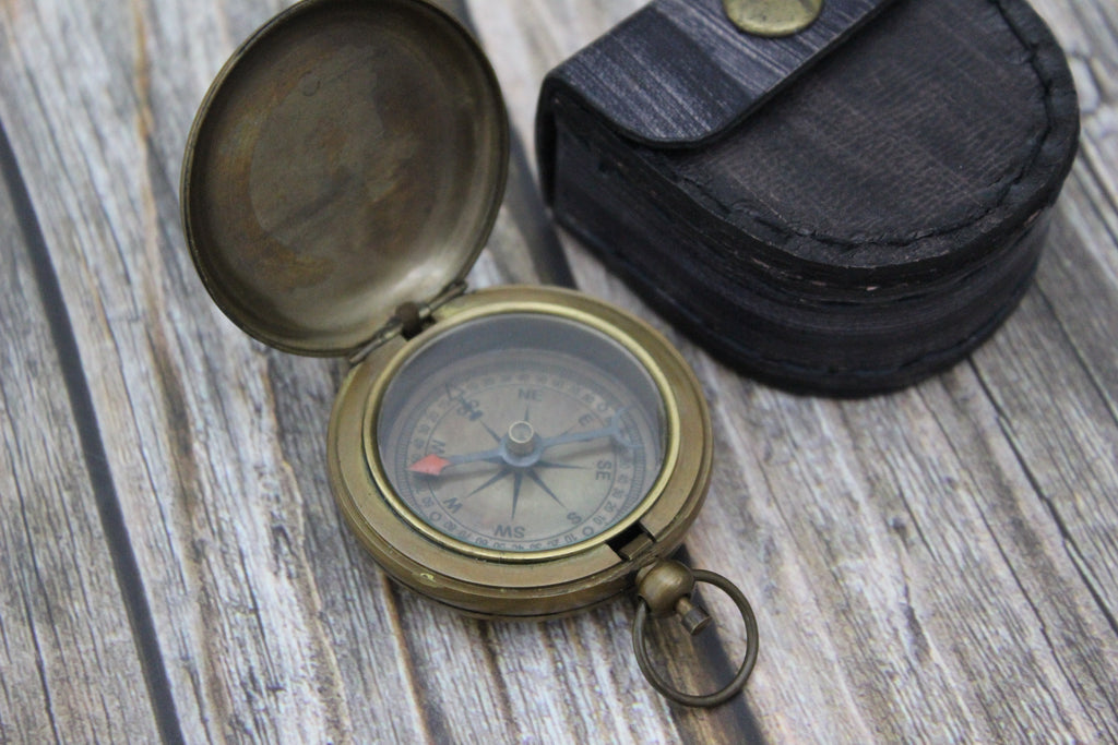 Antique Compass, Vintage Compass, Pocket Compass, Brass Compass, Working Compass, Compass with Anchor, Nautical Compass, Antique Collection - Pink Horse Florida