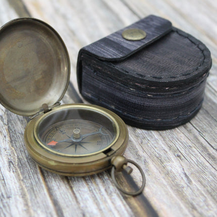 Antique Compass, Vintage Compass, Pocket Compass, Brass Compass, Working Compass, Compass with Anchor, Nautical Compass, Antique Collection - Pink Horse Florida