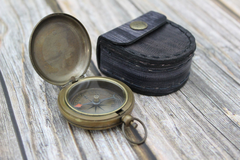 Antique Compass, Vintage Compass, Pocket Compass, Brass Compass, Working Compass, Compass with Anchor, Nautical Compass, Antique Collection - Pink Horse Florida