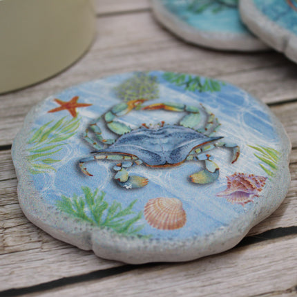 Crab Coasters, Beach Coasters, Sea Life Coasters, Beach Home Decor, Figurine, Nautical Decor, Ocean Lover Gifts, Crab Lover - Pink Horse Florida