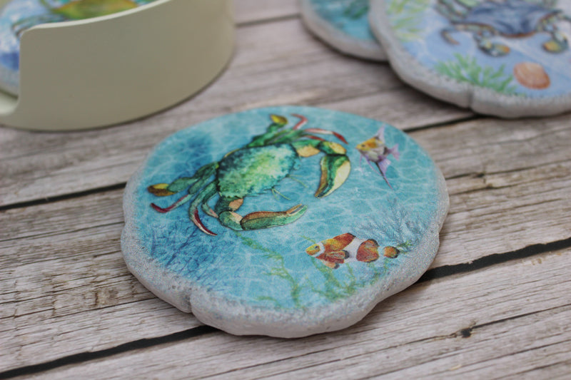 Crab Coasters, Beach Coasters, Sea Life Coasters, Beach Home Decor, Figurine, Nautical Decor, Ocean Lover Gifts, Crab Lover - Pink Horse Florida