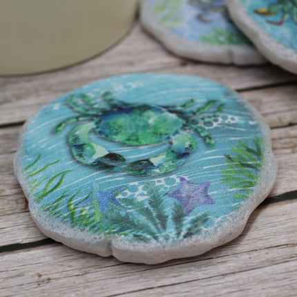 Crab Coasters, Beach Coasters, Sea Life Coasters, Beach Home Decor, Figurine, Nautical Decor, Ocean Lover Gifts, Crab Lover - Pink Horse Florida