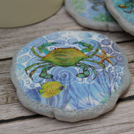Crab Coasters, Beach Coasters, Sea Life Coasters, Beach Home Decor, Figurine, Nautical Decor, Ocean Lover Gifts, Crab Lover - Pink Horse Florida