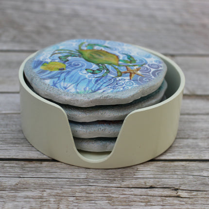 Crab Coasters, Beach Coasters, Sea Life Coasters, Beach Home Decor, Figurine, Nautical Decor, Ocean Lover Gifts, Crab Lover - Pink Horse Florida