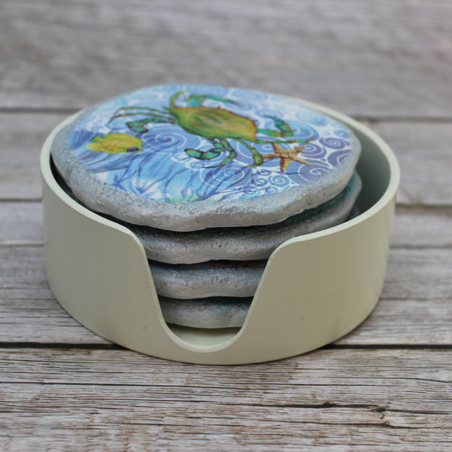 Crab Coasters, Beach Coasters, Sea Life Coasters, Beach Home Decor, Figurine, Nautical Decor, Ocean Lover Gifts, Crab Lover - Pink Horse Florida