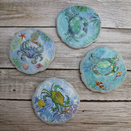 Crab Coasters, Beach Coasters, Sea Life Coasters, Beach Home Decor, Figurine, Nautical Decor, Ocean Lover Gifts, Crab Lover - Pink Horse Florida