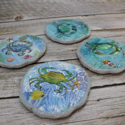 Crab Coasters, Beach Coasters, Sea Life Coasters, Beach Home Decor, Figurine, Nautical Decor, Ocean Lover Gifts, Crab Lover - Pink Horse Florida