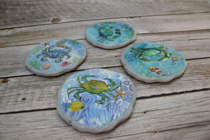 Crab Coasters, Beach Coasters, Sea Life Coasters, Beach Home Decor, Figurine, Nautical Decor, Ocean Lover Gifts, Crab Lover - Pink Horse Florida