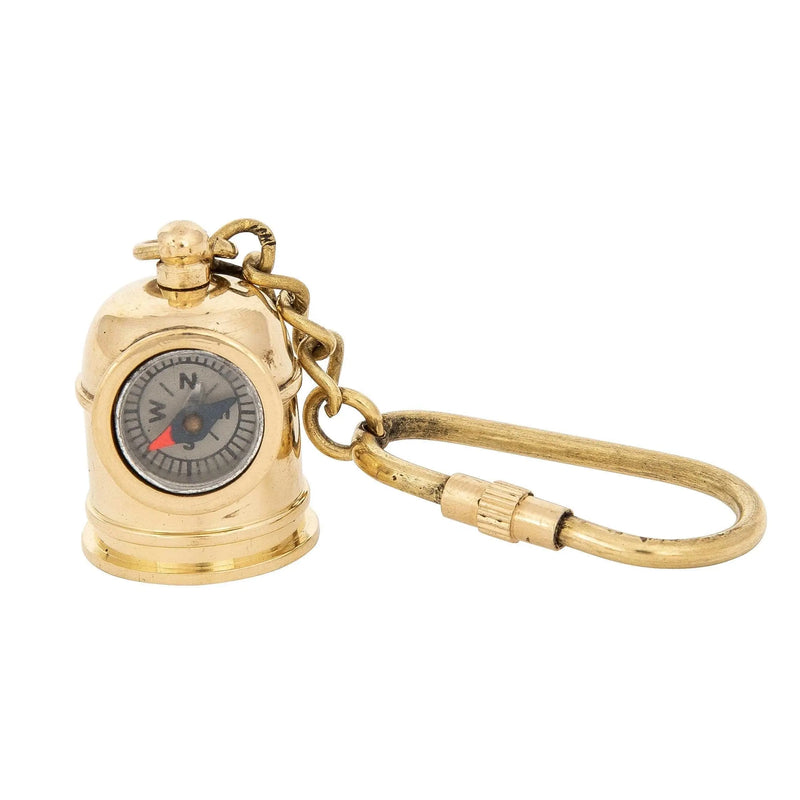 Helmet Keychain, Helmet Keyring, Compass Keychain, Compass, Vintage Keychain, Brass Compass, Compass - Pink Horse Florida