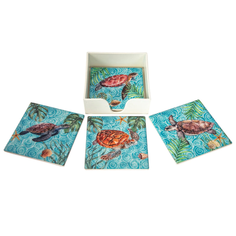 Material: Ceramic Coasters, Wood Box     Size: 4 1/4"