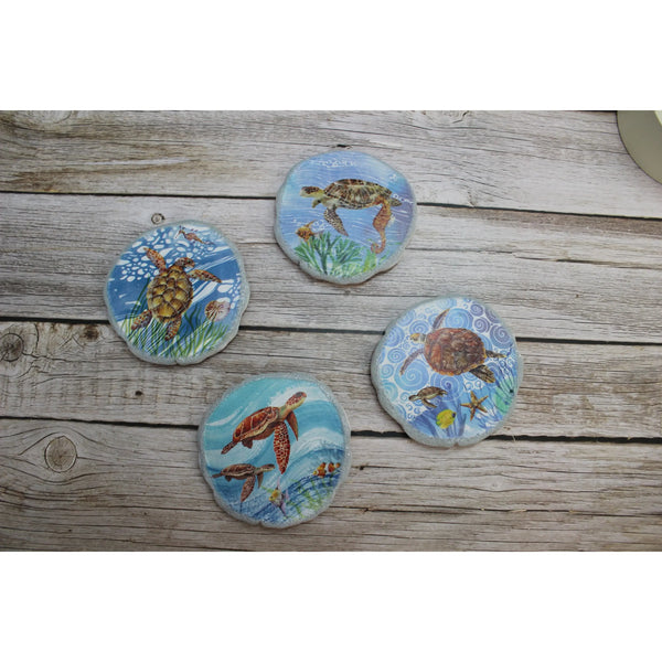 Turtle Coasters, Beach Coasters, Sea Turtle Coasters, Beach Home Decor, Nautical Decor, Turtle Lover - Pink Horse Florida