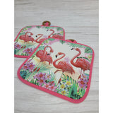 Flamingo Pot Holder, Coastal Pot Holder SET OF TWO, Flamingo Kitchen, Beach Kitchen Decor, Beach Pot - Pink Horse Florida