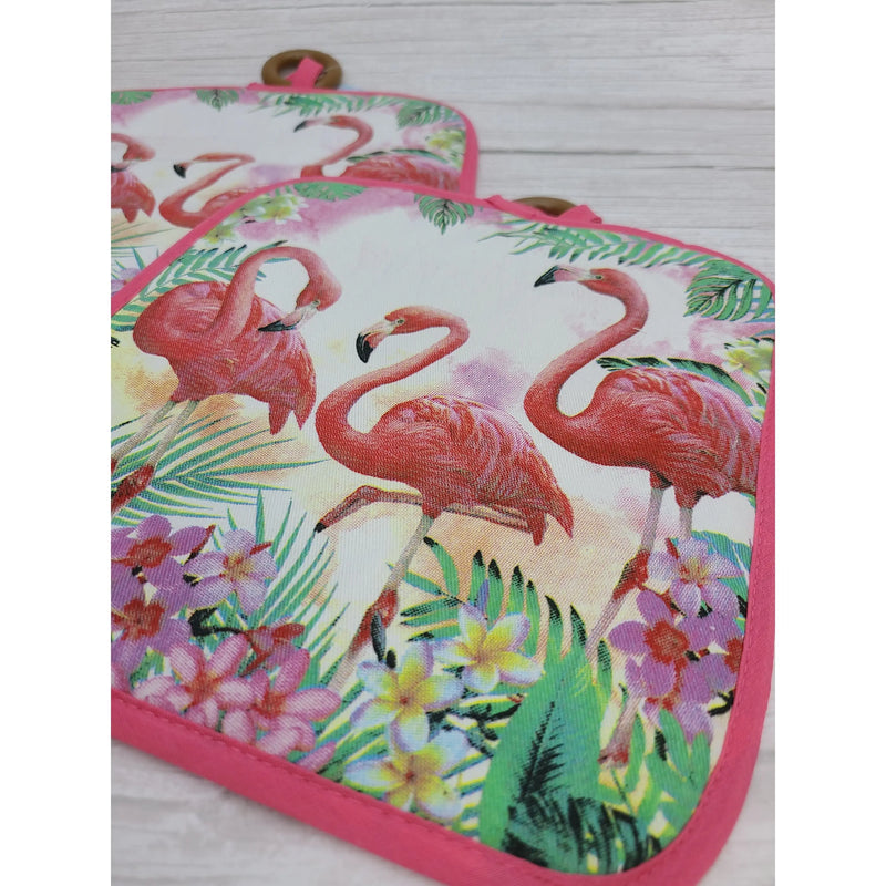 Flamingo Pot Holder, Coastal Pot Holder SET OF TWO, Flamingo Kitchen, Beach Kitchen Decor, Beach Pot - Pink Horse Florida