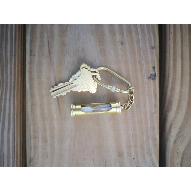 Sand Timer Keychain, Brass Sand Timer Keychain, Brass Key Ring, Nautical Keychain, Hourglass, - Pink Horse Florida