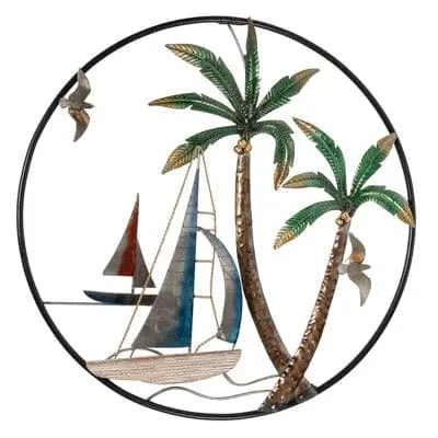 Boat and Palm Tree Wall Decor, Palm Tree Wall Hanging, Metal Wall Hanging, FREE SHIPPING, Patio - Pink Horse Florida