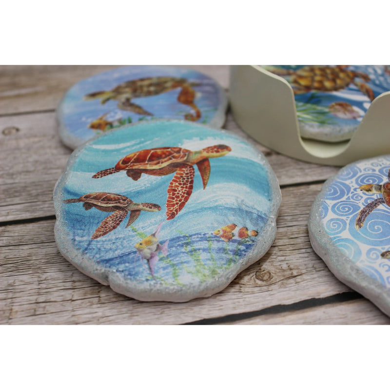 Turtle Coasters, Beach Coasters, Sea Turtle Coasters, Beach Home Decor, Nautical Decor, Turtle Lover - Pink Horse Florida