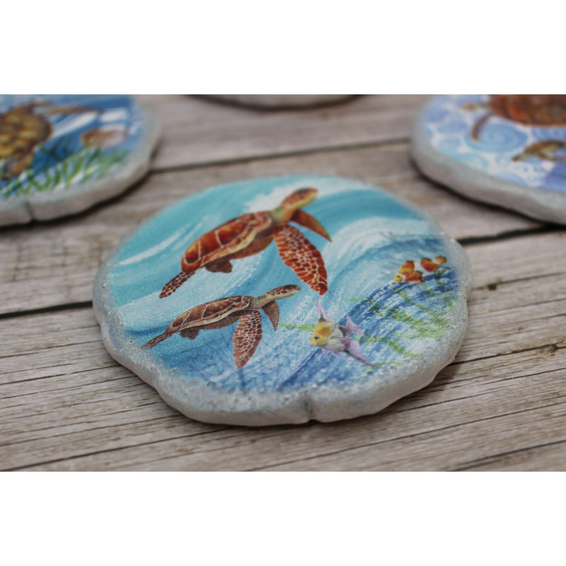 Turtle Coasters, Beach Coasters, Sea Turtle Coasters, Beach Home Decor, Nautical Decor, Turtle Lover - Pink Horse Florida