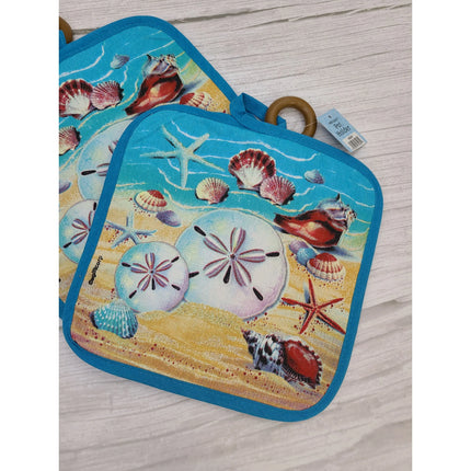 Shell Pot Holder, Seashell Pot Holder, Coastal Pot Holder SET OF TWO, Beach Kitchen Decor, Beach Pot - Pink Horse Florida