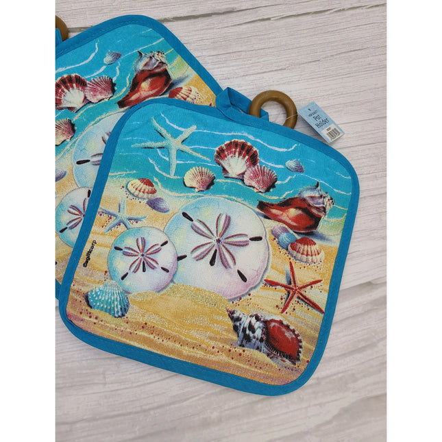 Shell Pot Holder, Seashell Pot Holder, Coastal Pot Holder SET OF TWO, Beach Kitchen Decor, Beach Pot - Pink Horse Florida