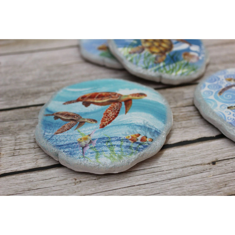 Turtle Coasters, Beach Coasters, Sea Turtle Coasters, Beach Home Decor, Nautical Decor, Turtle Lover - Pink Horse Florida