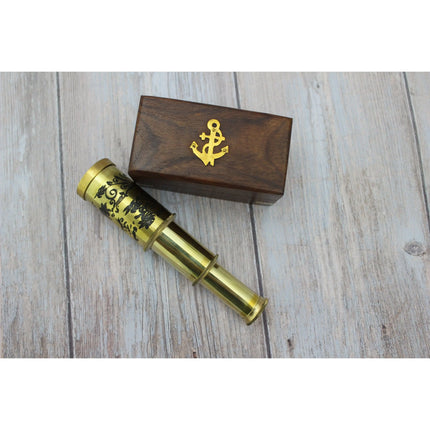 Gold Color Telescope, Brass Telescope, Marine Vintage Telescope, Telescope in Wood Box - Pink Horse Florida