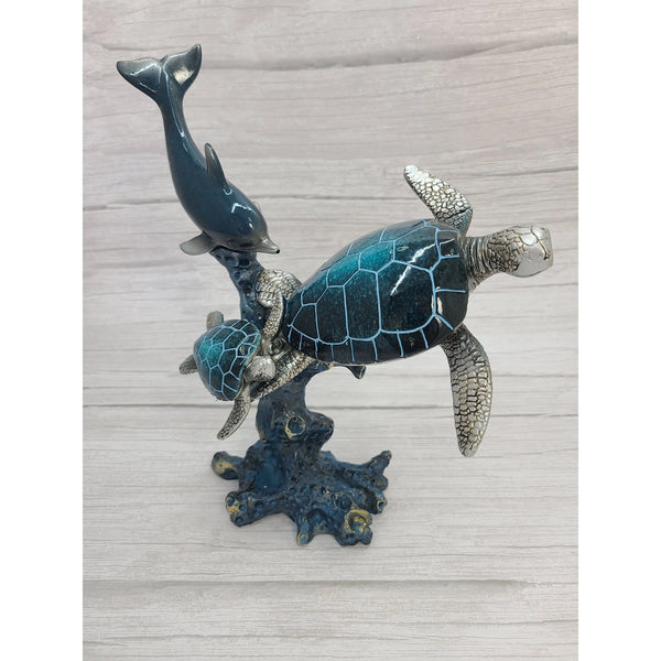 Turtle Figurine, Sea Turtle Figurine, Sea Turtle Statue, Dolphin Figurine, Dolphin Decor, Sea Turtle - Pink Horse Florida