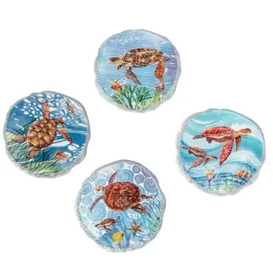 Turtle Coasters, Beach Coasters, Sea Turtle Coasters, Beach Home Decor, Nautical Decor, Turtle Lover - Pink Horse Florida