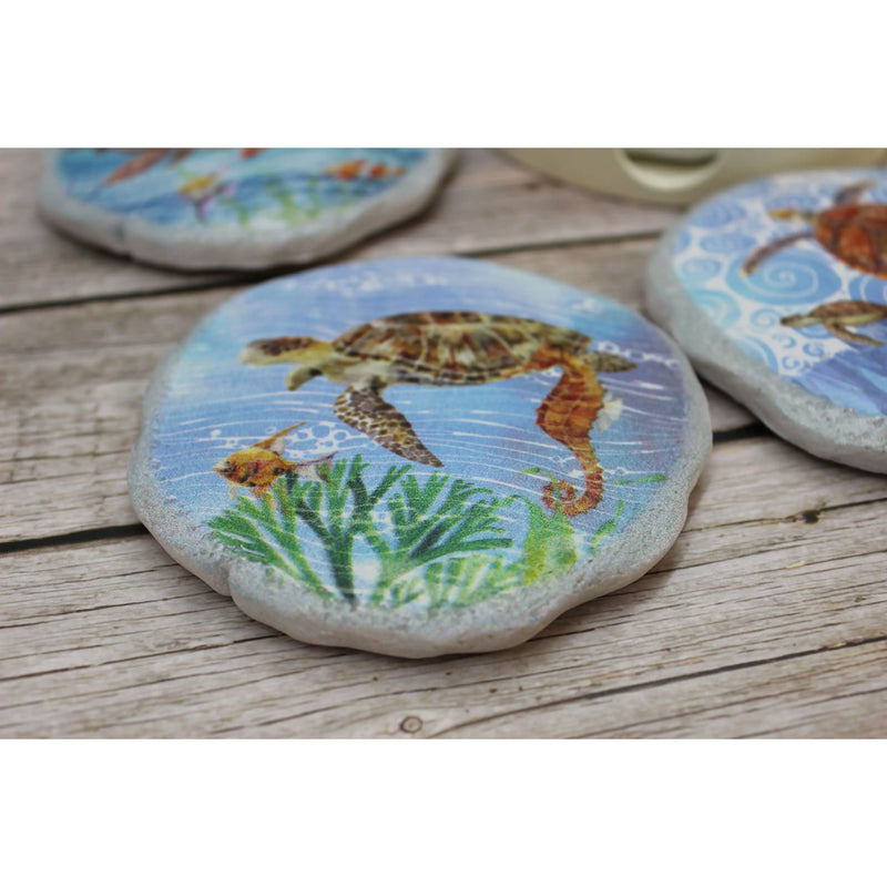 Turtle Coasters, Beach Coasters, Sea Turtle Coasters, Beach Home Decor, Nautical Decor, Turtle Lover - Pink Horse Florida