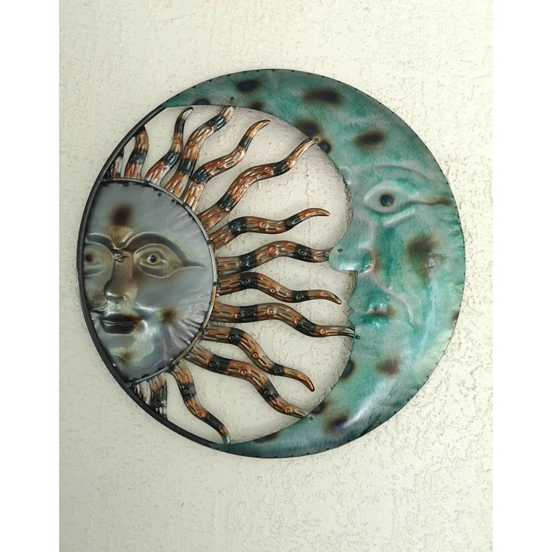 Moon and Sun Face, Moon and Sun Wall Hanging, Metal Wall Hanging, Garden Decor, Porch Decor, Porch - Pink Horse Florida