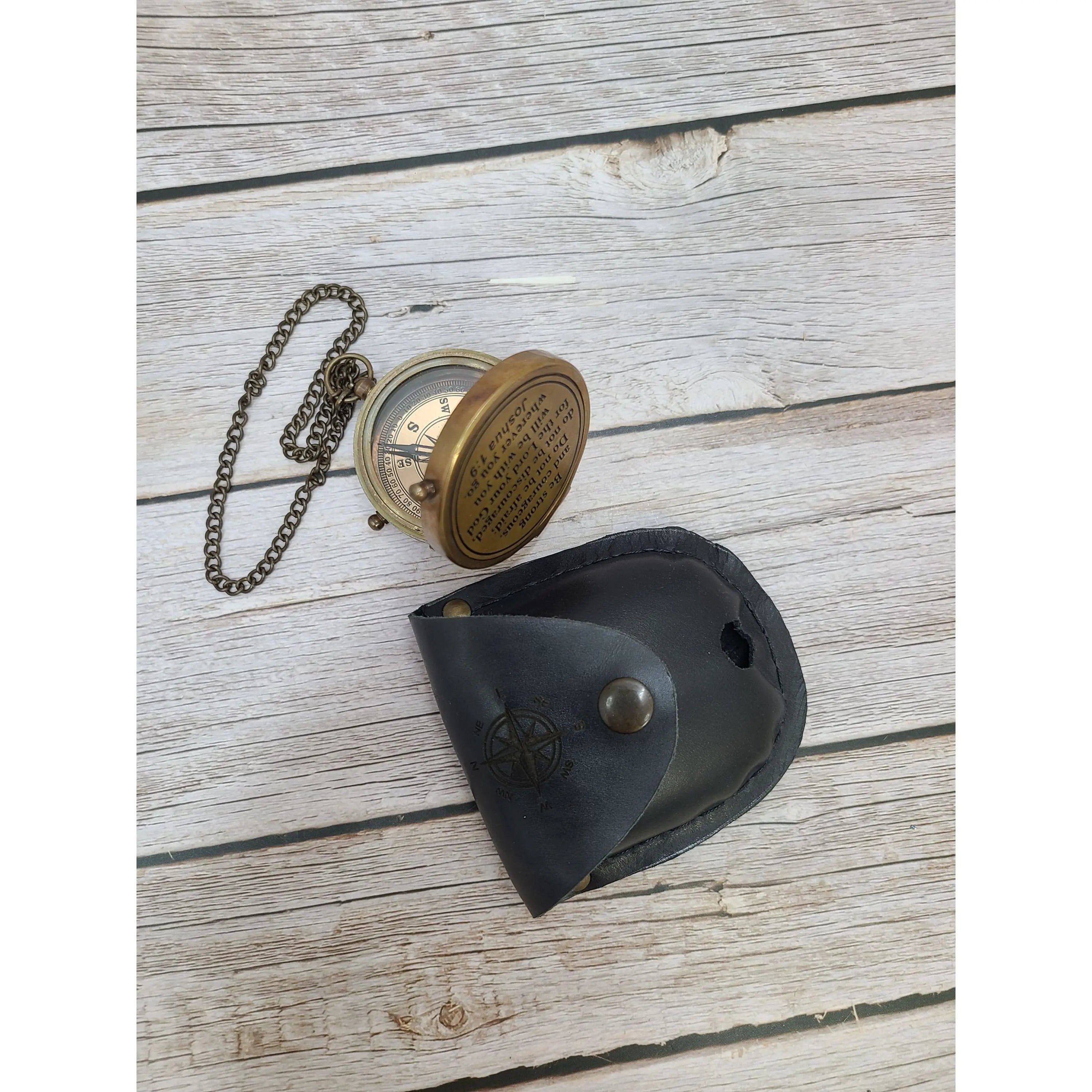 Antique Compass, Compass in Leather Pouch, Vintage Compass, Compass with Chain, Pocket Compass, - Pink Horse Florida
