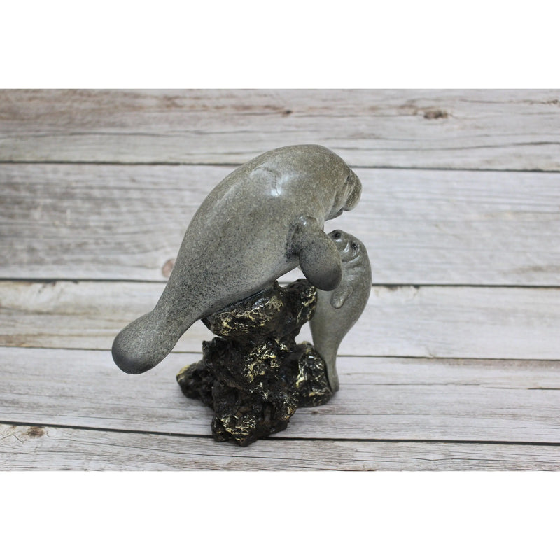 Manatee Figurine, Manatee Figure, Nautical Grey Statue Figurine, Mama and Baby Manatee, Manatee with - Pink Horse Florida