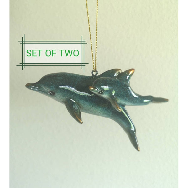 Dolphin Ornament SET OF TWO, Beach Ornament, Christmas Decoration, Dolphin Figurine, Dolphin - Pink Horse Florida