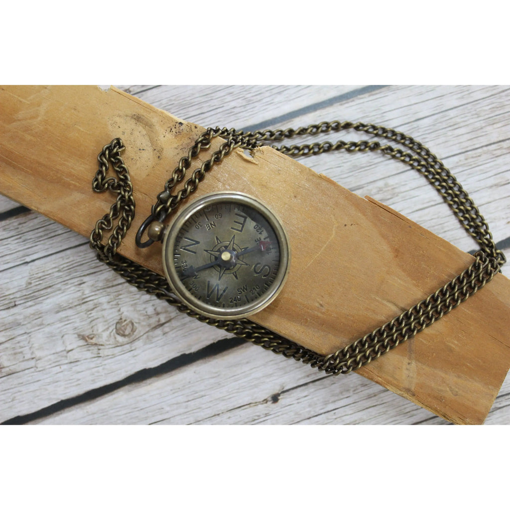 Antique Compass, Compass Necklace, Vintage Compass, Compass with Chain, Pocket Compass, Brass - Pink Horse Florida