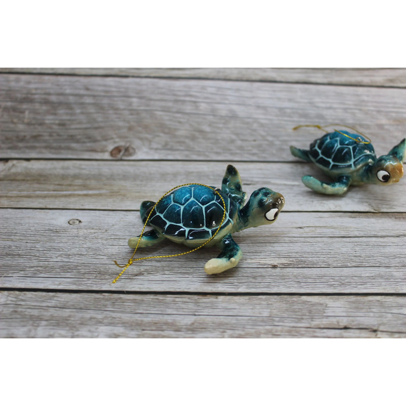 Sea Turtle Ornament SET OF TWO, Turtle Ornament, Beach Ornament, Cartoon Turtle Ornament, Sea Turtle - Pink Horse Florida