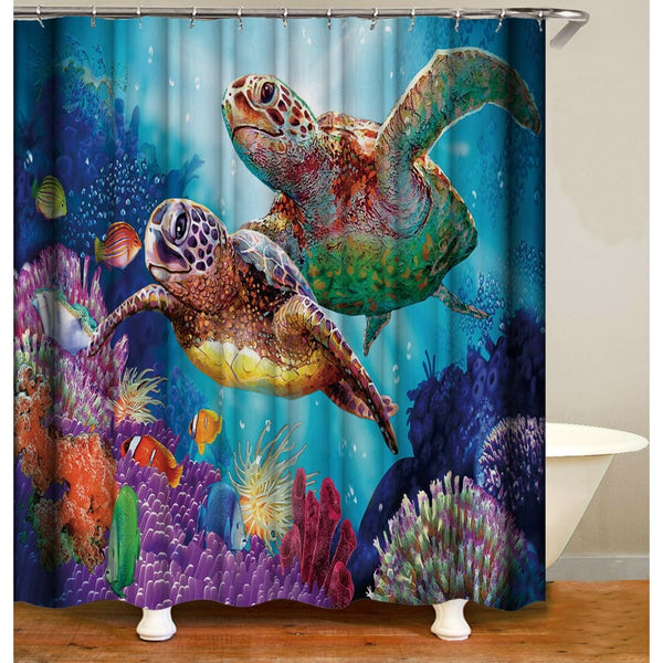 Two Turtles Shower Curtain, Turtle Shower Curtain - Pink Horse Florida