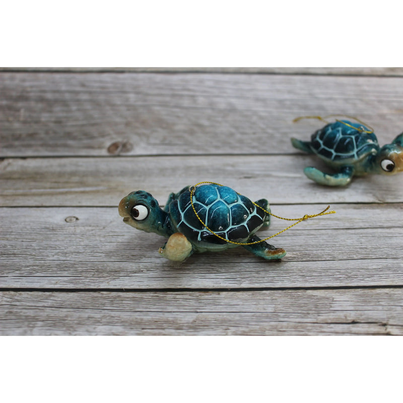 Sea Turtle Ornament SET OF TWO, Turtle Ornament, Beach Ornament, Cartoon Turtle Ornament, Sea Turtle - Pink Horse Florida