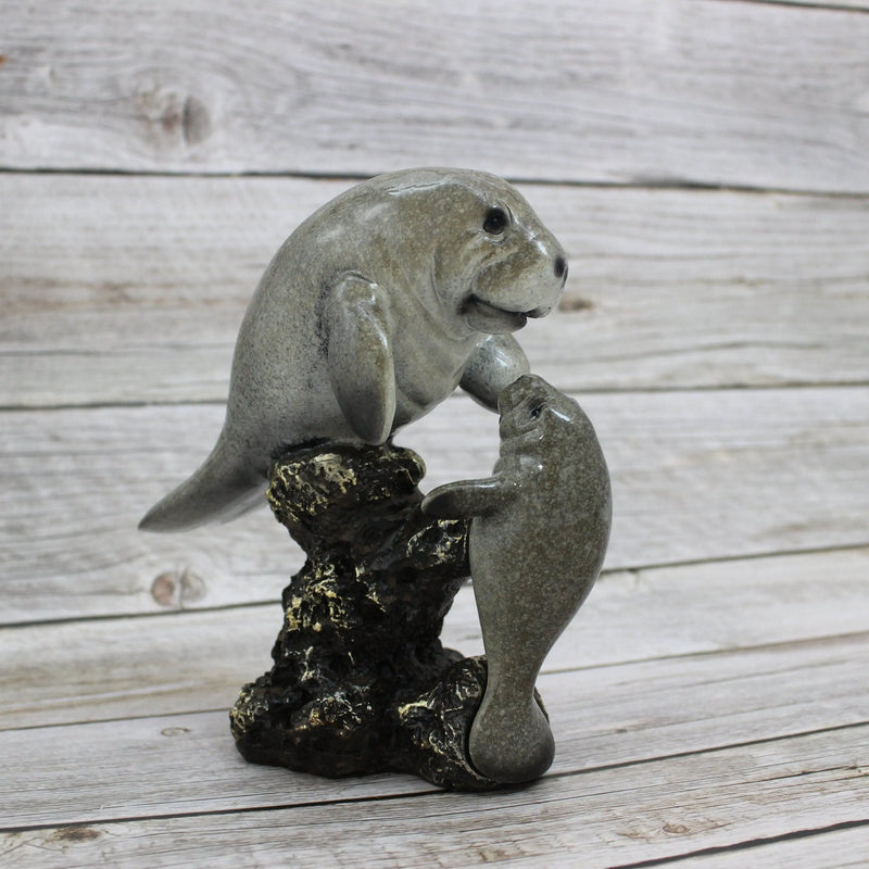 Manatee Figurine, Manatee Figure, Nautical Grey Statue Figurine, Mama and Baby Manatee, Manatee with - Pink Horse Florida