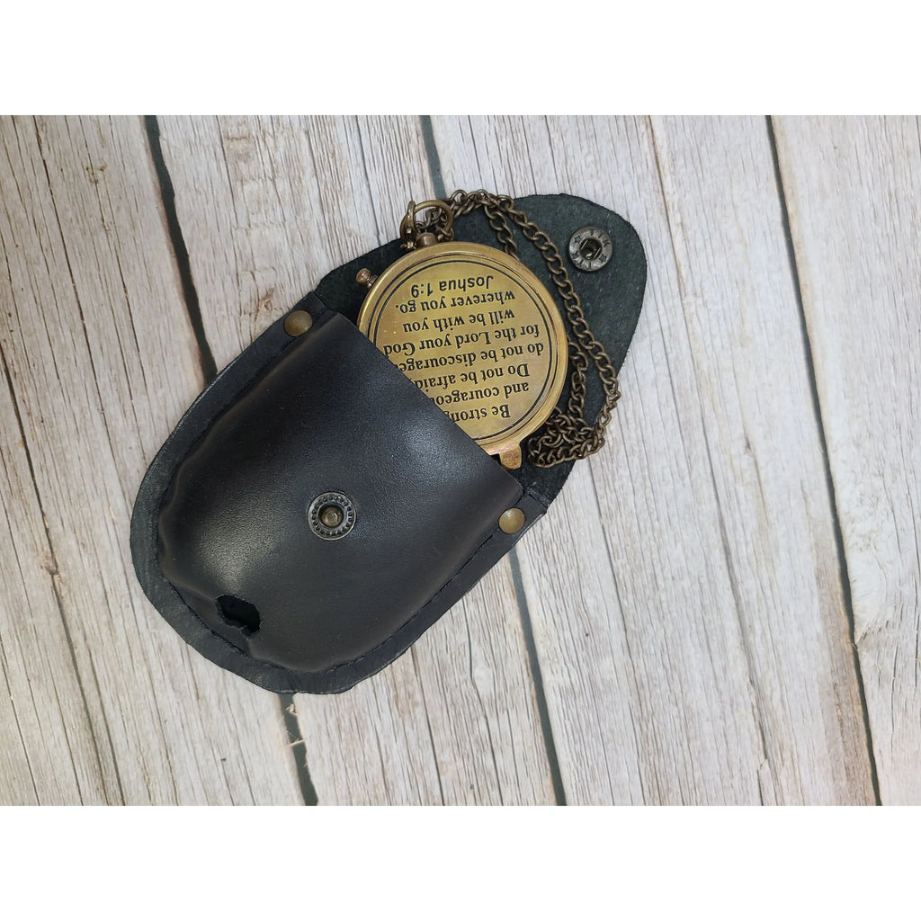 Antique Compass, Compass in Leather Pouch, Vintage Compass, Compass with Chain, Pocket Compass, - Pink Horse Florida